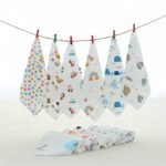 StarAndDaisy Muslin Face Hankies Pack of 6 Extra Soft, for Newborn Baby, for Infants, Toddlers, Kids, Reusable, 100% Pure Cotton Napkins, White, Printed. - Fast Shipping to USA & Canada