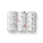 MOM'S HOME Baby Swaddle Blanket - Large Size- Organic Muslin Cotton - 100x100 cm - Pack of 3 - Cat and Jungle Safari, Rabbit - Fast Shipping to USA & Canada