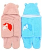 First Kick Baby Blankets New Born Combo Gift Pack of Wearable Flannel 0-6 Months Hooded Swaddle Wrapper Blanket, Sky Blue, Onion Pink - Fast Shipping to USA & Canada