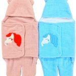 First Kick Baby Blankets New Born Combo Gift Pack of Wearable Flannel 0-6 Months Hooded Swaddle Wrapper Blanket, Sky Blue, Onion Pink - Fast Shipping to USA & Canada