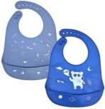 First Kick Baby Silicone Bibs | Feeding & Weaning Bibs for Babies & Toddlers | Waterproof, Washable, Reusable | Easy Clean, Non-Messy, Adjustable Neckline with Buttons | Pack of 2(Grey & Royal Blue) - Fast Shipping to USA & Canada