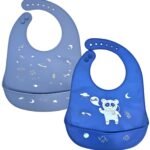 First Kick Baby Silicone Bibs | Feeding & Weaning Bibs for Babies & Toddlers | Waterproof, Washable, Reusable | Easy Clean, Non-Messy, Adjustable Neckline with Buttons | Pack of 2(Grey & Royal Blue) - Fast Shipping to USA & Canada