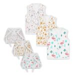MOM'S HOME Jhabla and Nappy for New Born Baby | Organic Cotton Muslin Jabla and Langot Set | Bloom, Blossom & Flamingo | Pack of 3 - Fast Shipping to USA & Canada
