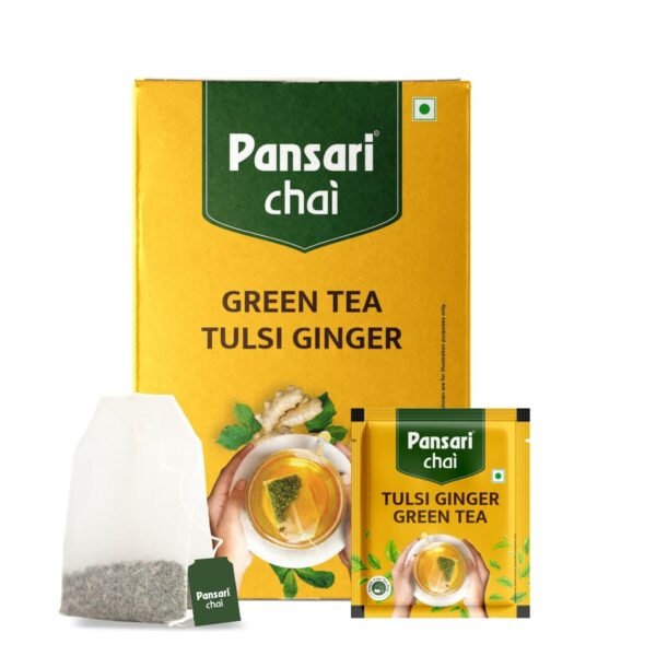 Pansari Ginger Tulsi Green Tea ? 25 Premium Tea Bags | Rich in Antioxidants | Supports Digestion & Immunity | Stress-Relieving & Metabolism-Boosting | Certified Organic Whole Herbs - Fast Shipping to USA & Canada