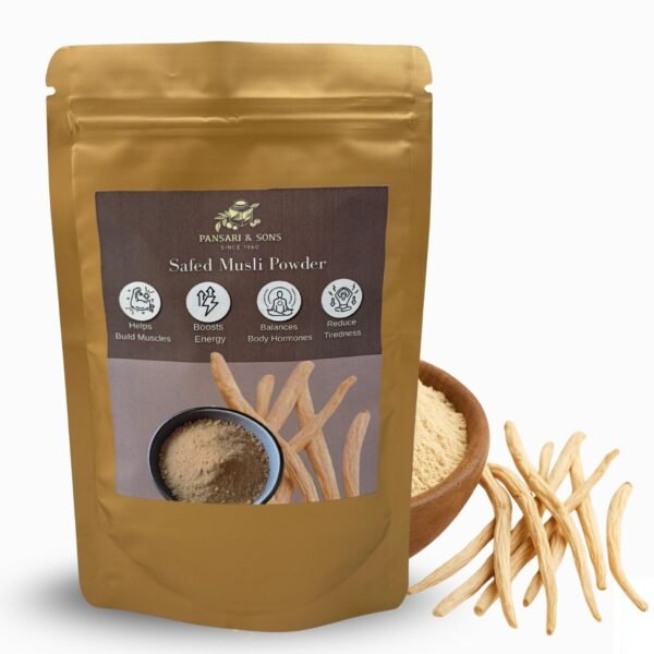 PANSARI & SONS Pure & Natural Safed Musli Powder, 100g ? Ayurvedic Supplement for Energy, Stamina & Vitality - Fast Shipping to USA & Canada