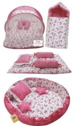 Infantbond Combo Baby Bed with Net & Nest Bedding Set (Pink Moon) ? Fast Shipping to USA & Canada