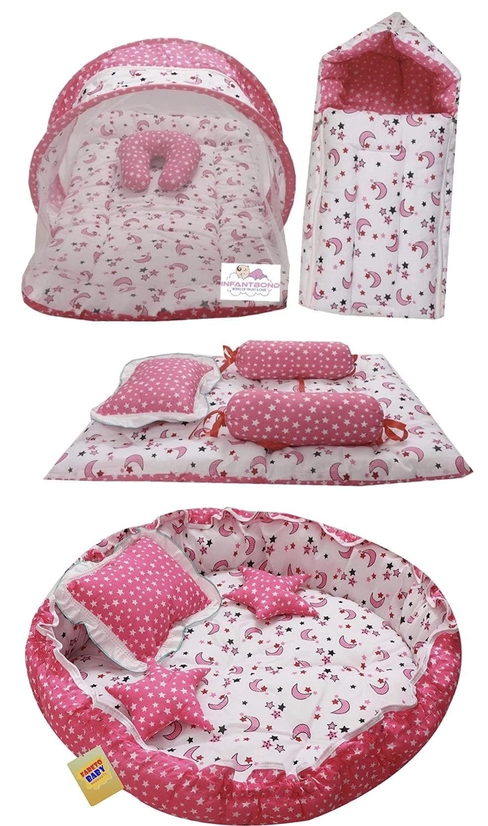 71Uice4GoTL-1.jpg Infantbond Combo Baby Bed with Net & Nest Bedding Set (Pink Moon) ? Fast Shipping to USA & Canada - Image 1