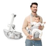 Kids Station Baby Carrier with 4 Carry Positions, Patented Design, Baby Carrier made up of Cotton, Designed for Indian Environment, Adjustable New-Born to Toddler Carrier, Max Weight Up to 15 Kgs (Grey, Happy Strap) - Fast Shipping to USA & Canada