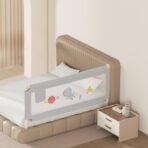 Kids Station Baby Bed Rail Guard for Baby Safety - See-Through Mesh and Adjustable Height - Portable Single Side Bed Rail for Infant & Toddler's Safety - 6.3ft or 192cm (1 Side, Grey, Printed) - Fast Shipping to USA & Canada