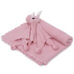 haus & kinder 100% Cotton Knitted Blanket for New Born Baby | Baby All Season AC Blankets | Quilt Wrapper for New Born Boy & Girl | Size 80 cm x 100 cm, 0 to 2 Years | Thumbie with Toy (Pink) - Fast Shipping to USA & Canada