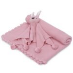 haus & kinder 100% Cotton Knitted Blanket for New Born Baby | Baby All Season AC Blankets | Quilt Wrapper for New Born Boy & Girl | Size 80 cm x 100 cm, 0 to 2 Years | Thumbie with Toy (Pink) - Fast Shipping to USA & Canada