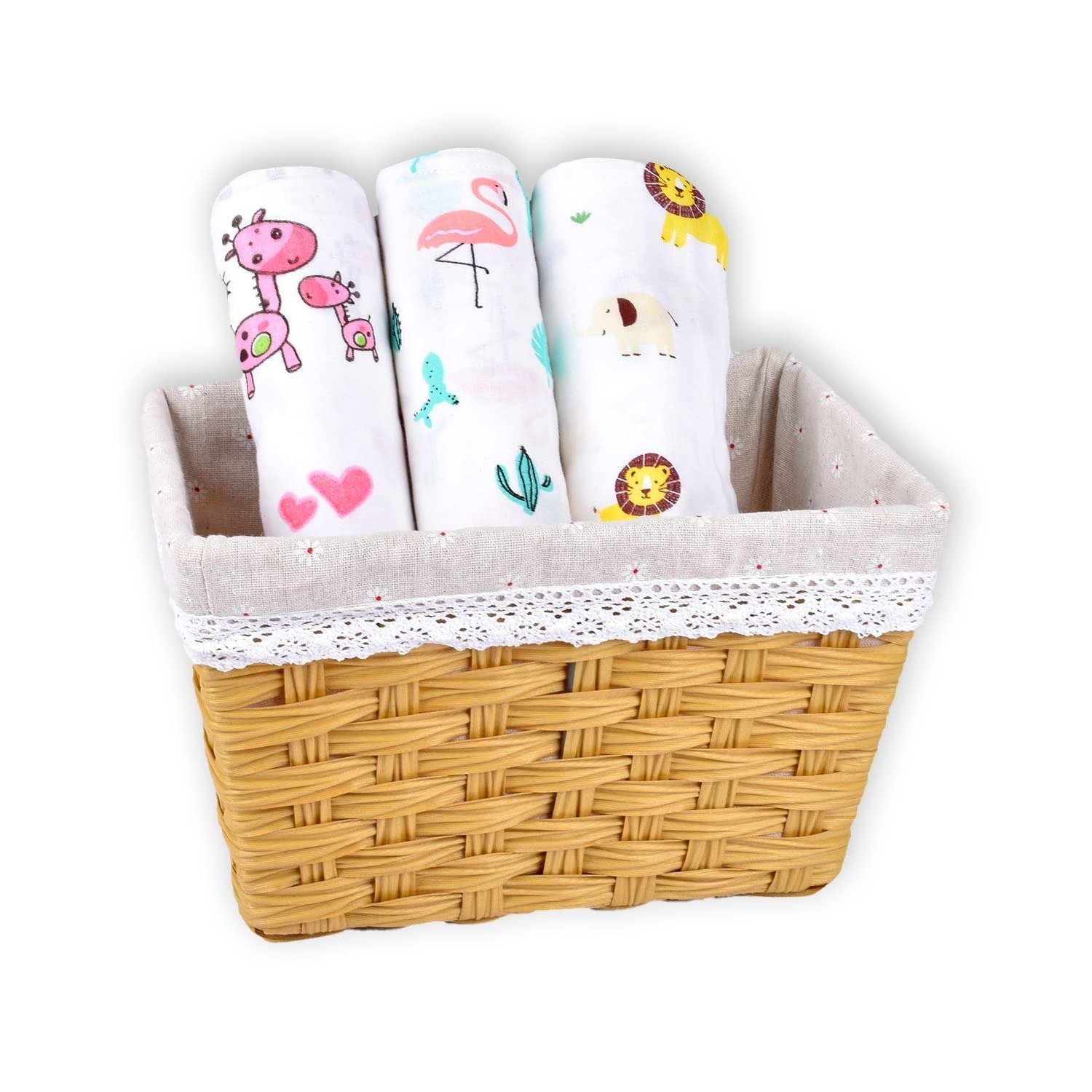 71XlY9NC0xL-1.jpg MOM'S HOME Organic Cotton Baby Muslin Swaddle - Pack of 3-100x100 cm (PinkGirafLionFlamingo) - Fast Shipping to USA & Canada - Image 1