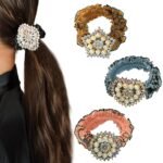 TEMPERIA (Pack Of 3) Rhinestone Studded Scrunchies For Women & Girls - Stylish Luxury Ponytail Rubber Band Ties for Hair Accessories - (Random Colors & Designs) (MN02) - Fast Shipping to USA & Canada