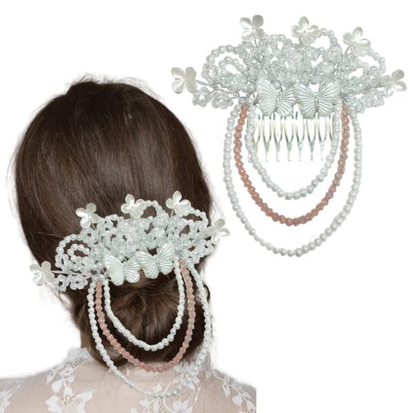 TEMPERIA (1pc) Hair Accessories For Women's & Girls - Stylish Artificial Flowers & Crystal Pearls Bun Juda Bridal Brooch for Hairstyle & Decoration - Pins & Clips for Style of Bride (Pink & White) - Fast Shipping to USA & Canada