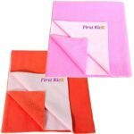 First Kick Waterproof Baby Bed Protector/Mattress Cotton Dry Sheet (70cm X 50 cm) for Born Baby/Kids- (Orange, Pink) - Small, Pack of 2 - Fast Shipping to USA & Canada