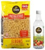 Disano Naturally Brewed White Vinegar Bottle, 500 Ml & Pastalicious 100% Durum Wheat Macroni Pasta, Elbow, 1Kg - Fast Shipping to USA & Canada