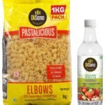 Disano Naturally Brewed White Vinegar Bottle, 500 Ml & Pastalicious 100% Durum Wheat Macroni Pasta, Elbow, 1Kg - Fast Shipping to USA & Canada