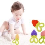 MOM CARE Silicone Baby Teether for Teething Gums, Teething Toy with Textured Surface for Infants and Babies, 100% Food Grade Silicone, Fruit Design, (Random Color) - Fast Shipping to USA & Canada