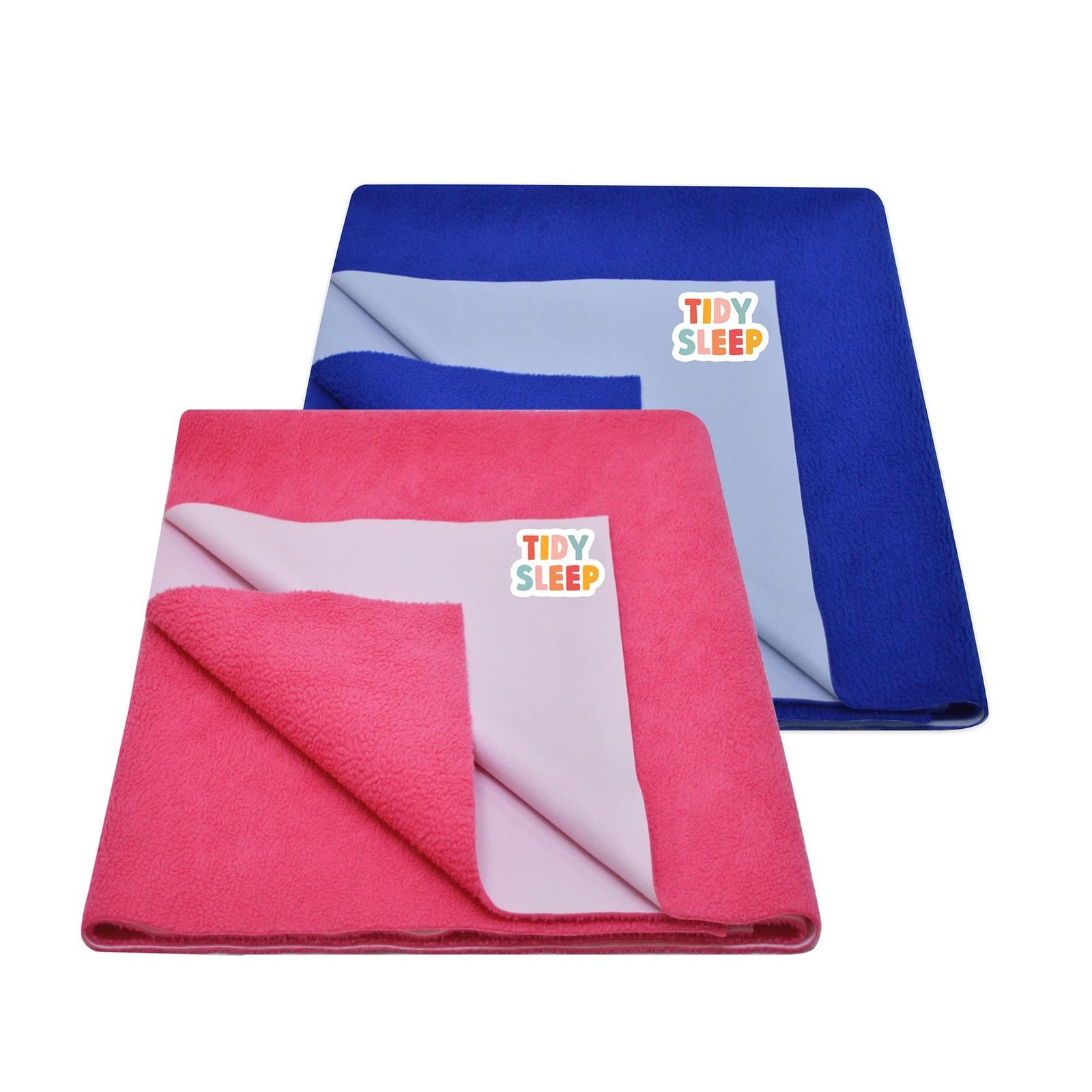 71aaEgA0VzL-1.jpg Tidy Sleep Instadry Anti-Piling Fleece Extra Absorbent Quick Dry Sheet for New Born Babies, Cotton Bed Protector Mattress Pack of 2 Pink-Blue Large (140x100) cm - Fast Shipping to USA & Canada - Image 1