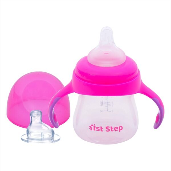 1st Step 2 in 1 BPA Free Polypropylene Feeding Bottle Cum Soft Spout Sipper with Twin Handle (Pink) - Fast Shipping to USA & Canada