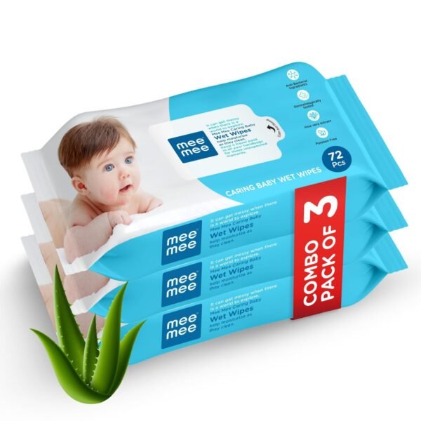 Mee Mee Baby Gentle Wet Wipes with Aloe Vera extracts, 72 counts, Pack of 3 - Fast Shipping to USA & Canada
