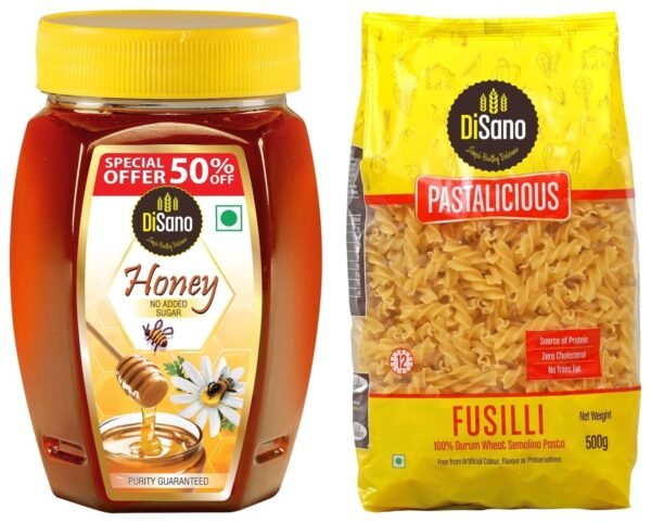 DISANO Pure Honey 500 G (Pack Of 1) & Pastalicious 100% Durum Wheat Macroni Pasta, Elbow, 500G - Fast Shipping to USA & Canada