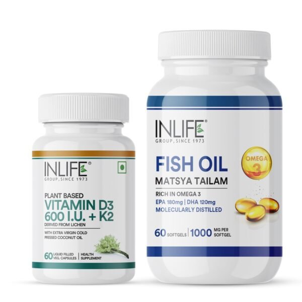 INLIFE Fish Oil Omega 3 1000mg & Vitamin D3 600 IU - 60 Softgels & 60 Liquid Capsules - Fast Shipping to USA & Canada