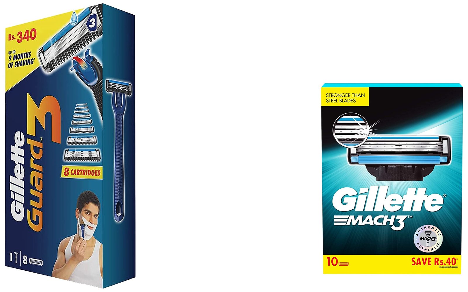 71gRovYsBqL-1.jpg Gillette Guard 3 Single Razor with 8 Blades Pack & Mach 3 Shaving Blades- Pack of 10 (Cartridges), For Men - Fast Shipping to USA & Canada - Image 1
