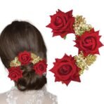 TEMPERIA (1pc) Hair Accessories For Women & Girls Stylish for Wedding - Artificial Flowers & Pearl Style Juda Bun Accessories - Floral Bridal Brooch & Hair Pins - Hairstyle Decoration Bride Clips - Fast Shipping to USA & Canada