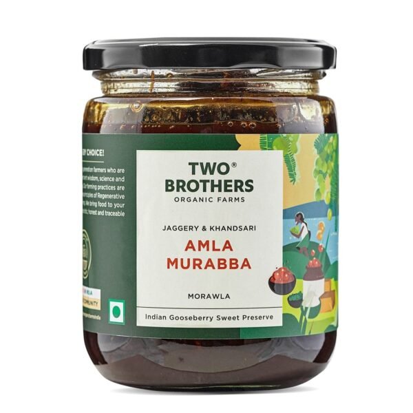 Two Brothers Organic Farms Amla Murabba (500g) | A Sweet & Spicy Preserve with Amla, Jaggery, Khandsari, Cardamom & Black Pepper | Rich in Vitamin C, Fiber, and Digestive Benefits - Fast Shipping to USA & Canada