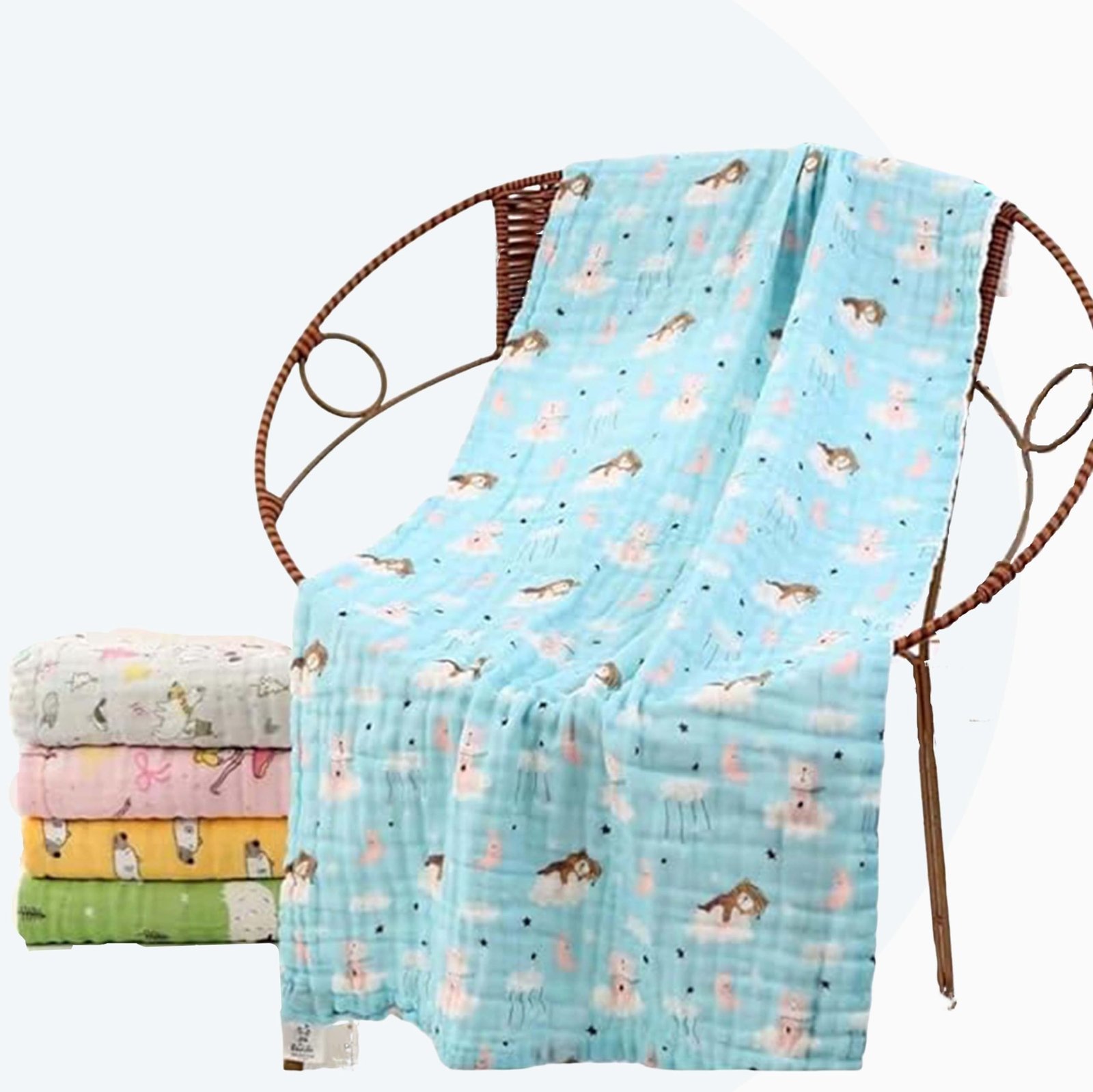 71iyJ4ZSxAL-1.jpg Infantbond Newborn Muslin Bath Towel (Grey & Blue) ? Fast Shipping to USA & Canada - Image 1