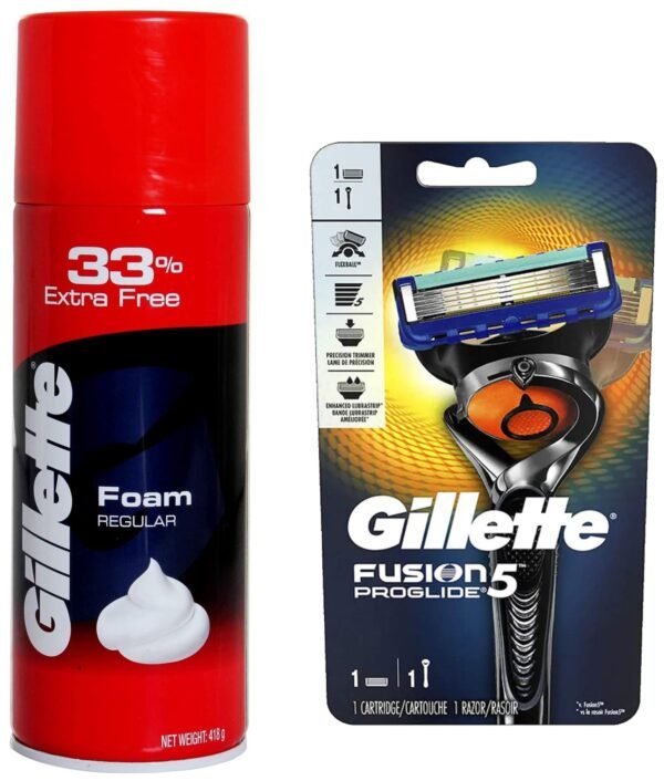 Gillette Classic Regular Pre Shave Foam, 418g with 33% Extra Free & Proglide Men's Grooming Razor with Flexball Technology - Adapts to Facial Contours (1 pc) - Fast Shipping to USA & Canada