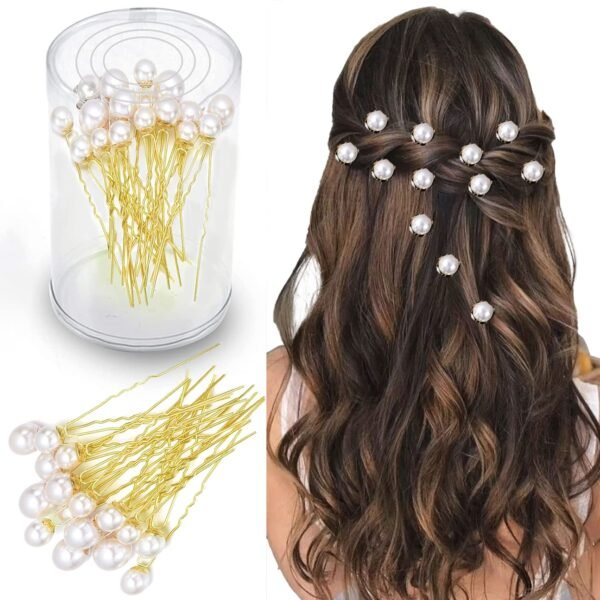 TEMPERIA (12pcs) Pearl Hair Accessories for Women's & Girls - Stylish Decoration Pearls Hair Clip U Pins for Bride Hairstyle - For Wedding/Parties (White) - Fast Shipping to USA & Canada