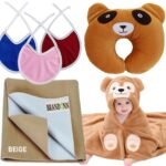 First Kick New Born Baby Gift Set Combo Pack for Baby Boys and Baby Girls Pack of 6 Pcs Camel Monkeys Brown - Fast Shipping to USA & Canada