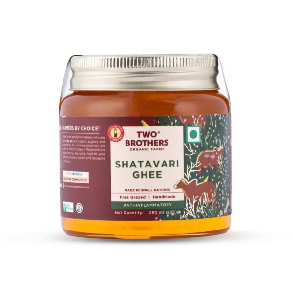 TWO BROTHERS ORGANIC FARMS - A2 Ghee (Shatavari) 250Ml | Cultured Cow Desi Ghee | Curd-Churned Bilona Ghee | Pure, Natural, And Healthy | Grass-Fed A2 Gir Cow Ghee - Fast Shipping to USA & Canada