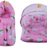 Infantbond Born Baby Bed with Net & Carry Bag (Pink Teddy) ? Fast Shipping to USA & Canada