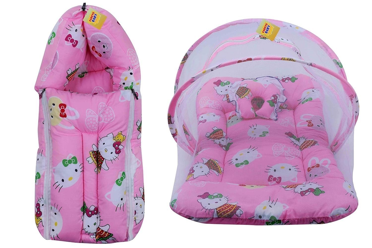 71oRtEiVZJL-1.jpg Infantbond Born Baby Bed with Net & Carry Bag (Pink Teddy) ? Fast Shipping to USA & Canada - Image 1