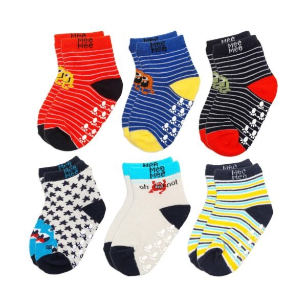 Mee Mee Baby Socks Combo | Cotton, Anti-Skid & Soft | Colorful Prints | Comfortable & Stretchable | Unisex Socks for Infants, Toddlers & Kids | Pack of 6 | 0-6 Months - Fast Shipping to USA & Canada