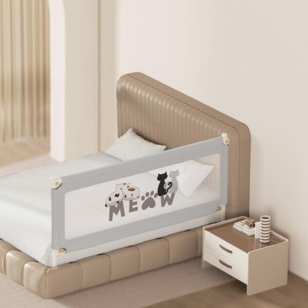 Kids Station Baby Bed Rail Guard for Baby, Infant & Toddler Safety ? 6.6ft (200cm), 1 Side Bed Fence ? Sturdy, Foldable, Adjustable Height (2'6" or 80cm), Portable ? Made in India (Grey, Basic) - Fast Shipping to USA & Canada
