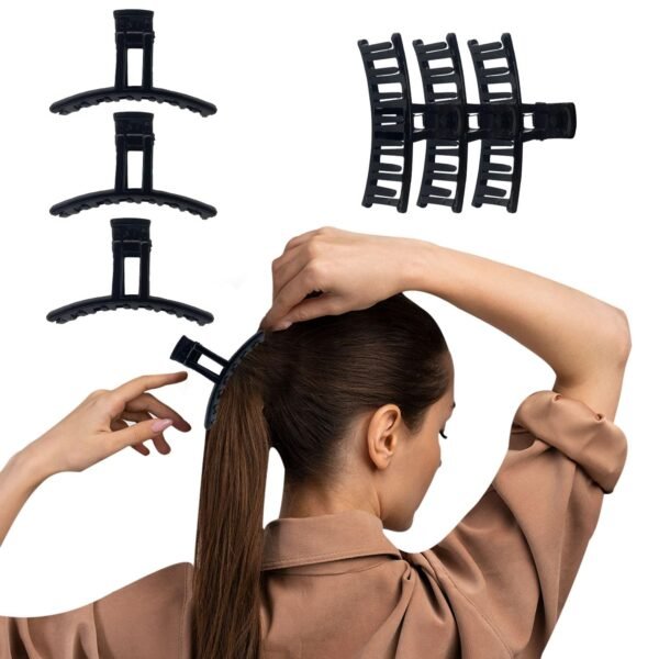 TEMPERIA (6 pcs) Hair Clips for Women & Girls - Clutcher Clutches Claw Clip Accessories - Stylish, Fashionable (Black) (DN04) - Fast Shipping to USA & Canada