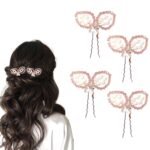 TEMPERIA (4 pcs) Crystal U Pin Hair Accessories For Women & Girls - Artificial Flowers Bun Juda Bridal Pins for Hairstyle & Decoration - Pins & Clips for Style of Bride - Pink & White (MN01) - Fast Shipping to USA & Canada