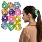 TEMPERIA (12 pcs) Silk Satin Scrunchies For Women & Girls - Stylish Luxury Ponytail Rubber Band Ties for Hair - Light Colours Same As Shown (MN02) - Fast Shipping to USA & Canada
