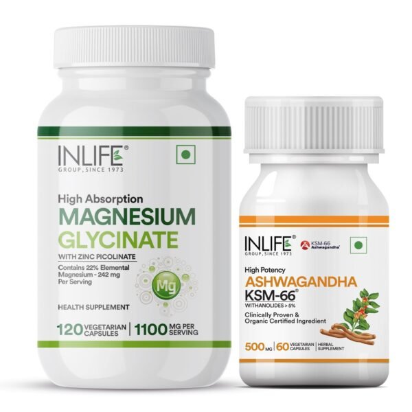 INLIFE Stress Management Combo - Magnesium Glycinate, Zinc & Ashwagandha - Fast Shipping to USA & Canada