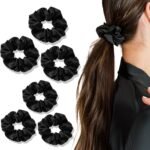 Temperia (6Pcs Set) Silk Satin Scrunchies For Women & Girls - Stylish Ponytail Bun Juda Rubber Bands Luxury Hair Accessories Crunchies - Scrunchy Ties For Style, Decoration & Wedding - Black (MN01) - Fast Shipping to USA & Canada