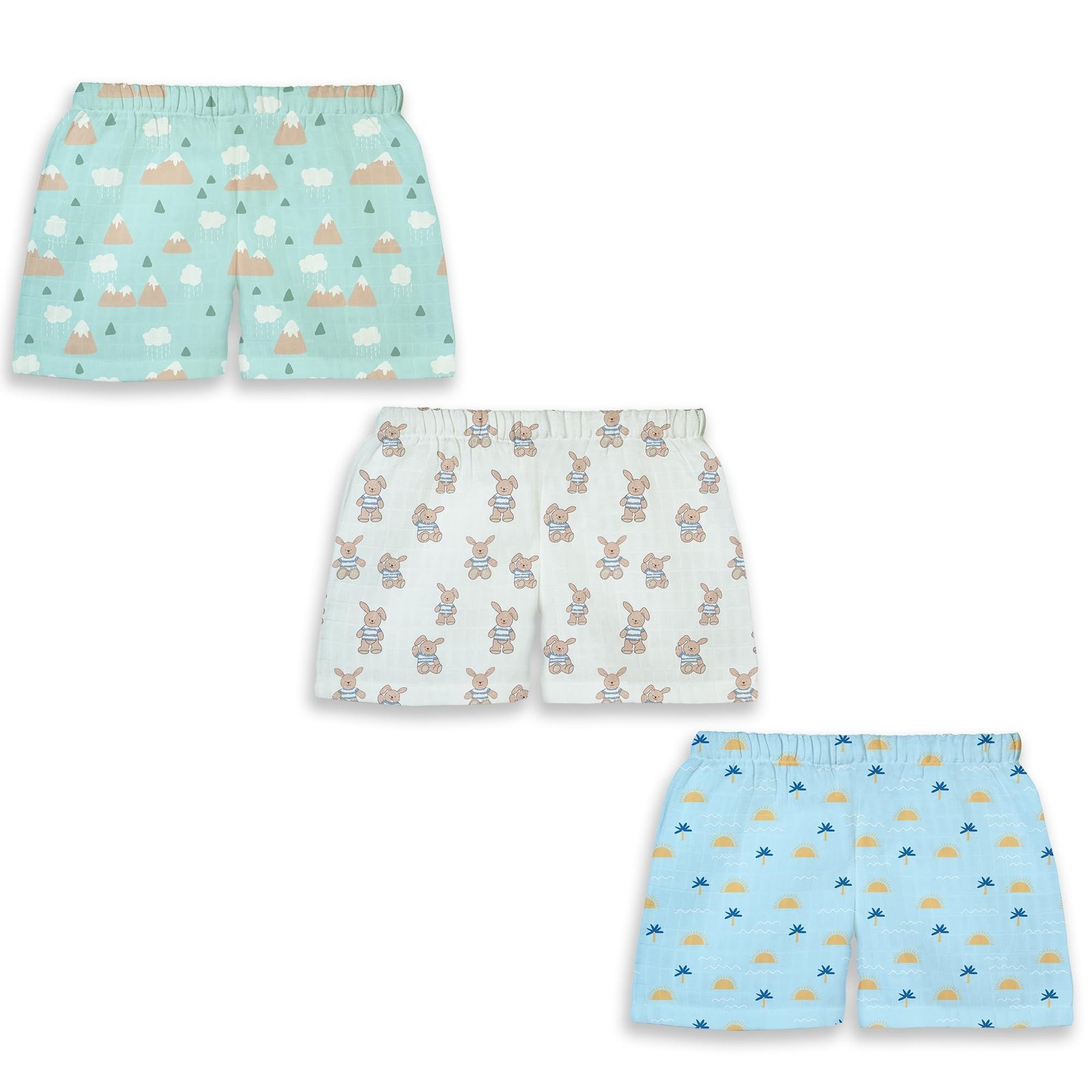 71wUYHRxYLL-1.jpg 1ST STEP 100% Soft Muslin Cotton Baby Shorts - Pack of 3 - Fast Shipping to USA & Canada - Image 1