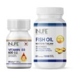 INLIFE Fish Oil Omega 3 1000mg & Vitamin D3 600 IU - 60 Softgels & 60 Liquid Capsules - Fast Shipping to USA & Canada