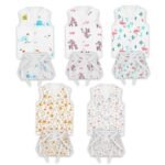 MOM'S HOME Organic Cotton Muslin Jhabla and Nappy for New Born Baby | Bloom, Blossom, Pink Giraffe, Flamingo & Whale | Pack of 5 - Fast Shipping to USA & Canada