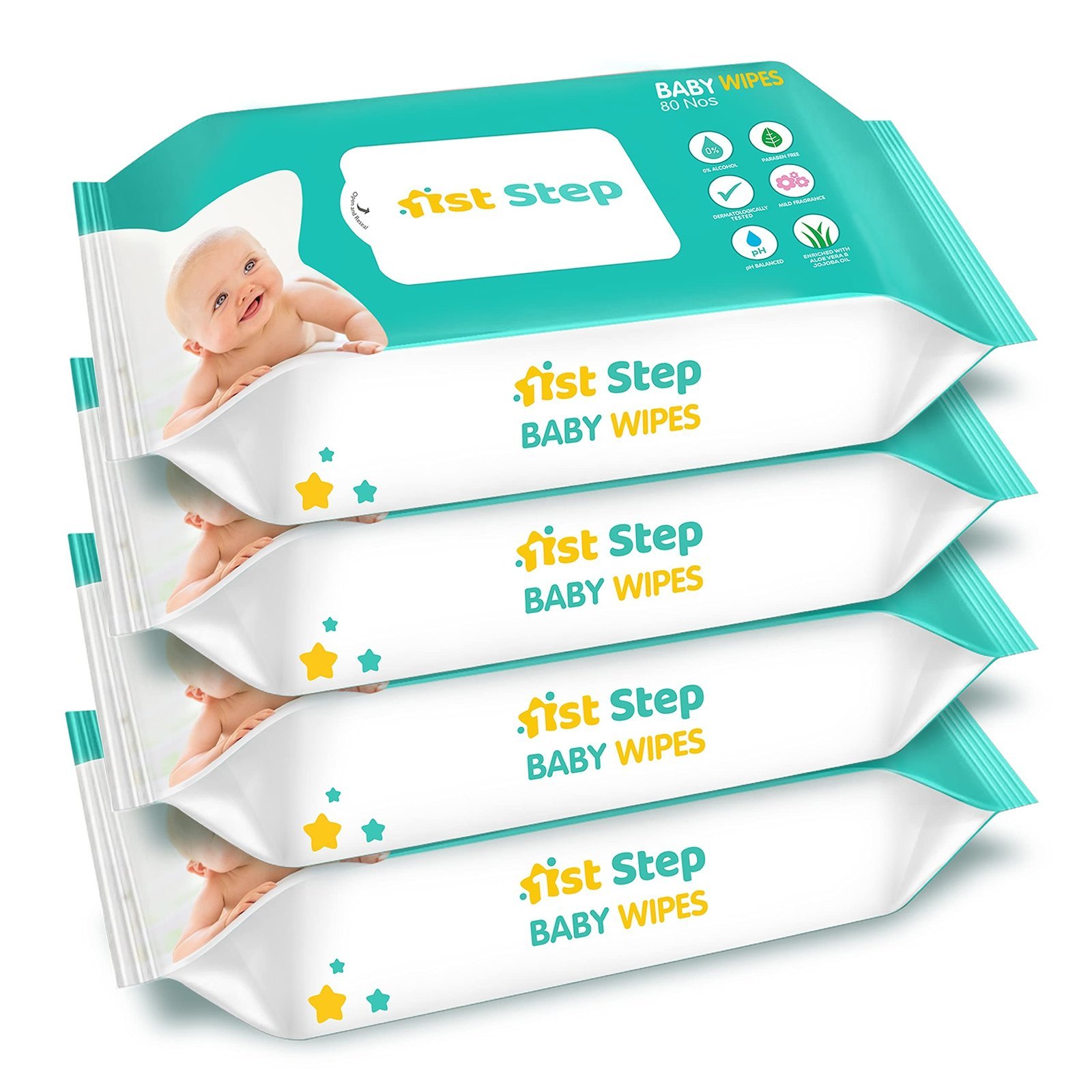 815HEI1dqBL-1.jpg 1st Step Baby Wet Wipes Enriched With Aloe-Vera And Jojoba Oil (80Pcs, Pack Of 4) - Fast Shipping to USA & Canada - Image 1