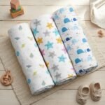 StarAndDaisy Muslin Swaddle Blankets Pack of 3, Soft 100% Pure Cotton Baby Blanket Set, Large Multipurpose Swaddling Wraps for Newborns - Self-Soothing Swaddle. (Star) - Fast Shipping to USA & Canada