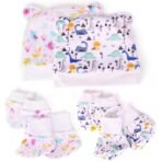 a baby cherry 100% Organic Cotton Baby Caps for Born 0-3 Months | Cap Mittens and Booties Set for New Born Baby | Soft & Comfortable Unisex Baby Accessories for Boys & Girls| set of 2 - Fast Shipping to USA & Canada